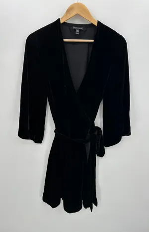 Eileen Fisher Black Velvet‎ Wrap Dress Women Sz XS Rayon Silk Holiday Party thumbnail 1