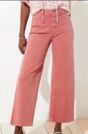 Loft Womens Size 4 Flare Wide-Leg Crop Jeans in Coral Pink Orange Stretch Cotton thumbnail 1