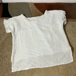 JBL Monica Italian Linen Patchwork Top Womens OS White Boho Frayed Raw Hem Gauze thumbnail 5