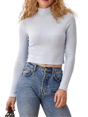 Reformation Jeans Valeria Ribbed Crop Turtleneck Long Sleeve Top thumbnail 1