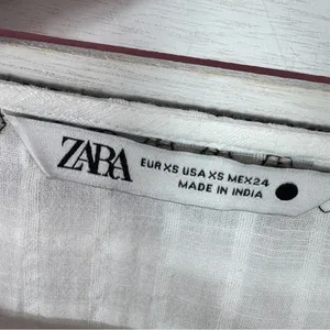 Zara Boho Embroidered Textured Cotton Tunic Shift Mini Dress White Tan Black XS‎ thumbnail 11
