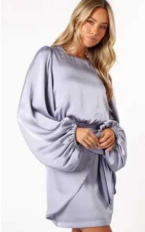 Petal and Pup Emillia Purple Puff Sleeve Satin Mini‎ Dress 6 NWT thumbnail 1