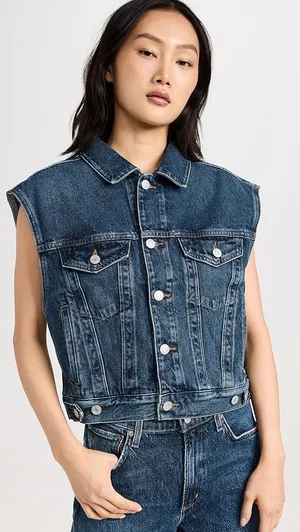 Agolde Charli Sleeveless Button Front Denim Trucker Jean Vest Size Small thumbnail 1