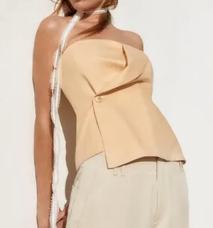 Zara NWOT gabardine light, yellow, zipper, back strapless button front tube top thumbnail 1