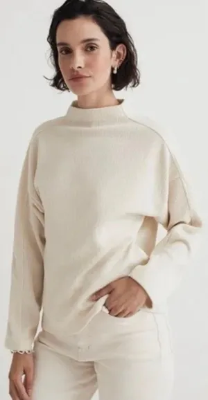 Madewell Top Striped Jacquard Funnelneck Long Sleeve Cream XS thumbnail 1