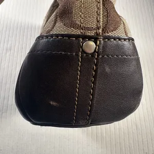 Coach Signature Canvas Crossbody Purse Brown Tan Leather Trim Bag Missing Chain thumbnail 6