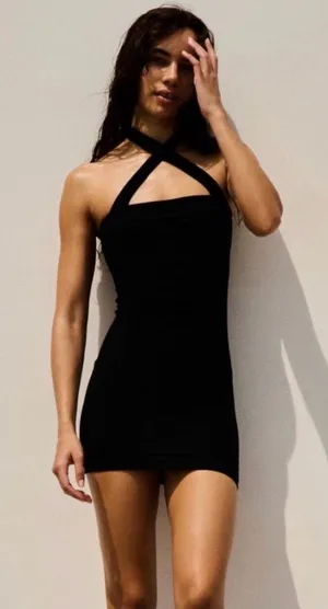 Zara New Knit Halter Ribbed Mini Dress thumbnail 1