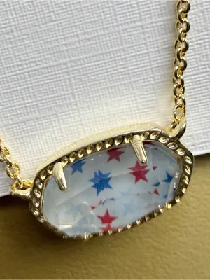 Elisa Gold Short Pendant Necklace Stars Color Red White Blue Mix thumbnail 3