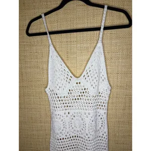 Aerie White Crochet Mini Dress V-Neck Spaghetti Strap Boho Beach Coverup Small thumbnail 2