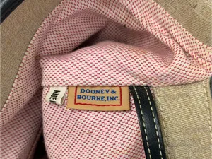 Dooney & Bourke Monogram Canvas Tote Bag Beige Black Leather Shoulder Bag thumbnail 9
