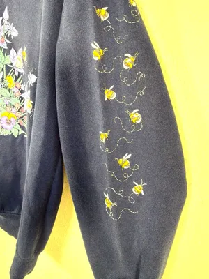 Vintage Morning Sun Sweatshirt M Blue Honey Bee Flowers USA Cottagecore 90s thumbnail 6