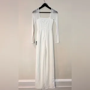 Lulus White Off the Shoulder Wedding Dress with Sheer Sleeves, X-Large thumbnail 6