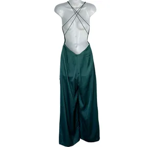 Lulus Hold That Pose Emerald Green Strappy Glam Satin Jumpsuit size XS NEW Tags thumbnail 11