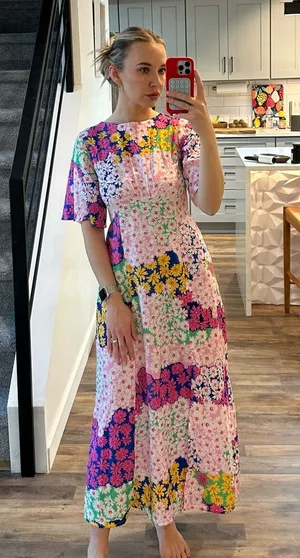 Flutter sleeve midi tea dress in mixed floral print, size s (us 4) thumbnail 1