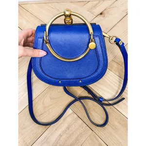 Chloé Nile Small Blue Leather Bracelet Handle Crossbody Bag thumbnail 2
