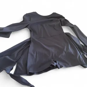 Navy Blue Long Sleeve Tie Front Romper Dress Skort thumbnail 7