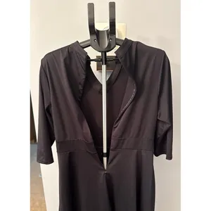 Nmoder Women's black Quarter‎ Sleeve Midi V-Neck Polyester Dress Size XL thumbnail 7