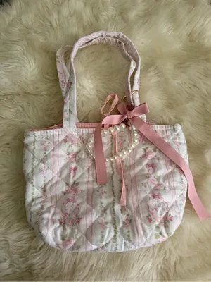 Boutique Floral Quilted Pink Tote Bag with Tie Closure thumbnail 2