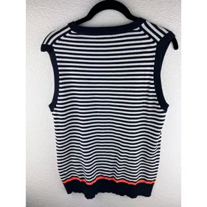 J Crew Striped Knit Sleeveless‎ Sweater Vest Top M Navy Academia Nautical Breton thumbnail 3