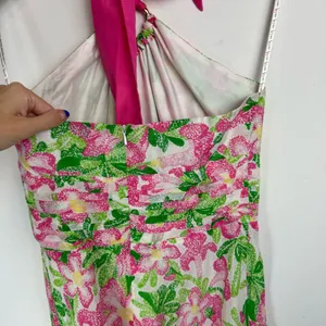 Lilly Pulitzer Floral Midi Dress Sz 2 Cotton Silk Blend Halter Neck Bow Tie Back thumbnail 12