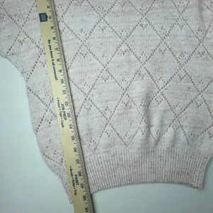 VTG Cream Confetti Diamond Pointelle Angora Wool Summer Knit Sweater Cottagecore thumbnail 6