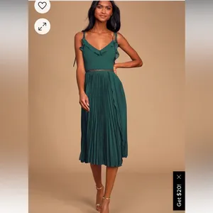 Lulu's Never‎ A Dull Moment Emerald Green Tie-Strap Pleated Midi Dress thumbnail 4