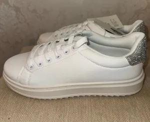 White tennis shoes with rhinestones / sparkles thumbnail 1