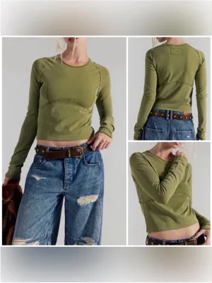 NWOT Free People We The Free Protagonist Long Sleeve - Mossy moss Green - S *IR* thumbnail 2