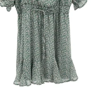 Francesca’s Mi Ami Floral Ruffle Chiffon Cottagecore Prairie Mini Dress Green Me thumbnail 8