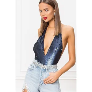 by The Way val Blue sequin halter‎ bodysuit Size S thumbnail 2
