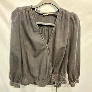 Madewell Wrap Top in Black Denim Size Small in Color Ashbury thumbnail 10