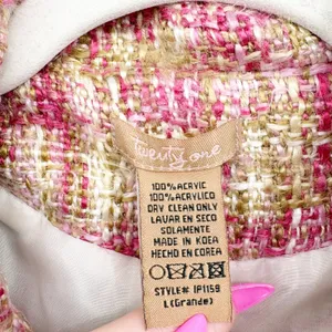 Forever 21 Womens Pink Y2K Tweed Frayed Raw Edge Preppy Academia Blazer Jacket L thumbnail 5