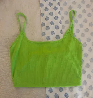Women’s Neon Green Ribbed Crop Tank Top Size M thumbnail 1