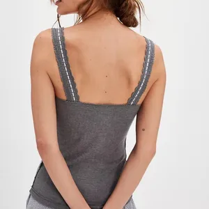 NEW Free People Intimately‎ You Tank Top Lace Trim Cotton Ribbed Gray Large thumbnail 2
