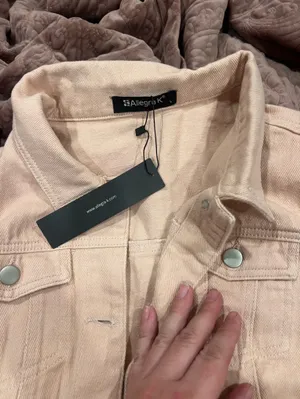 Allegra K light pale salmon pink denim vest thumbnail 2