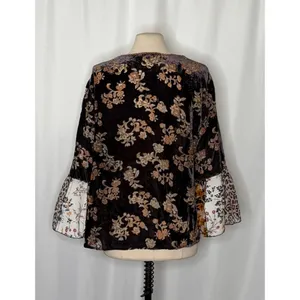 JOHN MARK Floral Velvet Burnout Animal Bell Sleeve Blouse Top Tie Waist Large thumbnail 6