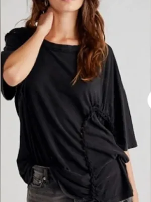 We The Free People Moonlit Mini Braided Cutout Oversized Tee T-Shirt Black Small thumbnail 1