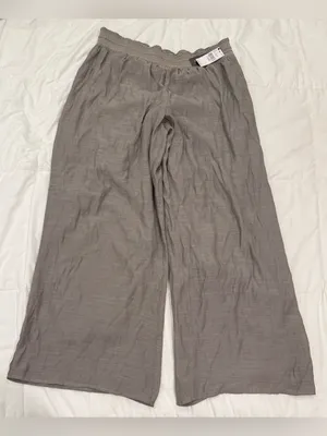 NWT AB Studio Grey Wide Leg Pants Size Large High Rise Crochet Waistband thumbnail 1