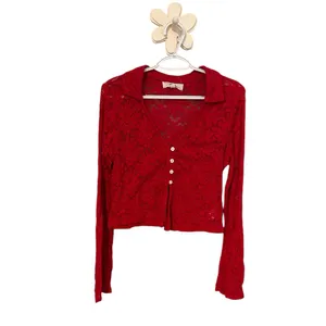 Steve Madden Y2K Velvet Floral Burnout‎ Lace Crop Bell Sleeve Button Cardigan L thumbnail 2