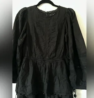 Farm Rio Pintuck & Lace Detail Long Sleeve Cotton Minidress sz M thumbnail 7
