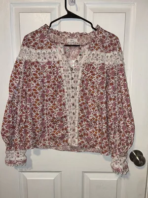 Rahi Blouse Womens Small Pearl ButtonsBoho Floral Lace-Trim Blouse thumbnail 4