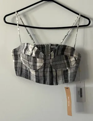 Reformation Loma Grey Plaid Crop Tank Top NWT Size 4 thumbnail 1