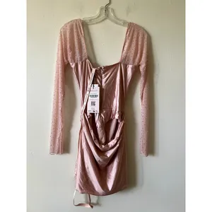 Oh Polly Clemmie Embellished Long-Sleeve Draped Mini Dress in Blush Pink Size 8 thumbnail 6