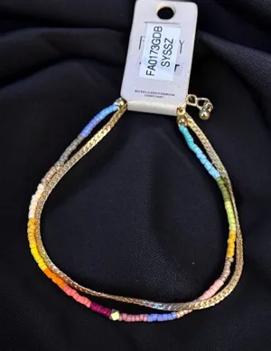 Frenzy gold tone chain and multicolor bead chain anklet thumbnail 1