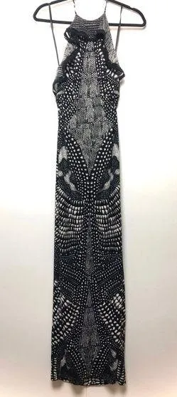 Roberto Cavalli Black & White Halter Maxi Dress with Slit thumbnail 1