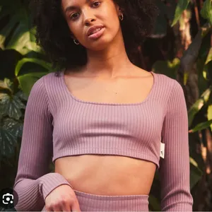 NWT Adidas Studio Lounge Ribbed Cropped Long Sleeve Tee Pink Mauve- Size Medium thumbnail 2
