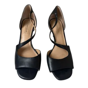 Antonio Melani Black Leather Strappy Heels Size 7.5M Neutral Dressy Party Event thumbnail 2