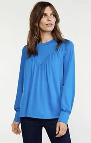 NWT Women's Ann Taylor V-Yoke Shirred Blouse Top in Blue Sz Medium thumbnail 1