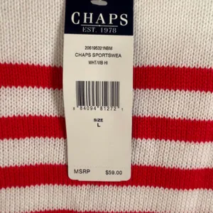 Chaps Womens White Red Striped Cotton Crew Neck Sweater Large thumbnail 6