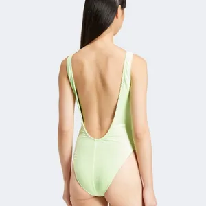 Adidas Essentials Green Ribbed Velour Deep U Back One Piece Swimsuit Size 4 Neon thumbnail 4